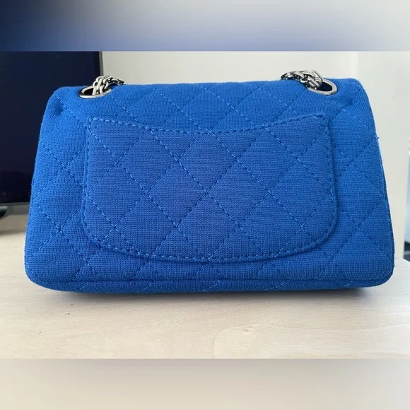 CHANEL 2.55 Mini Blue Quilted Cloth Shoulder Crossbody Bag - Picture 9 of 14